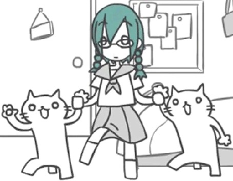 Анимация Vocaloid Hatsune Miku / Вокалоид Хатсунэ Мику и две кошки танцуют
