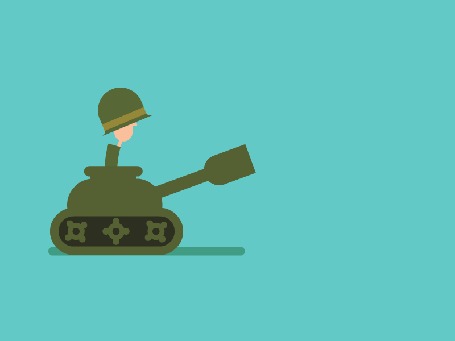Анимация Танкист в танке постреливает и получает в ответ