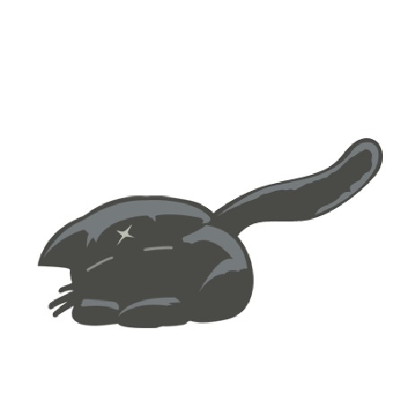 Анимация Спящий черный котенок с виляющим хвостом на белом фоне, by Tiroux
