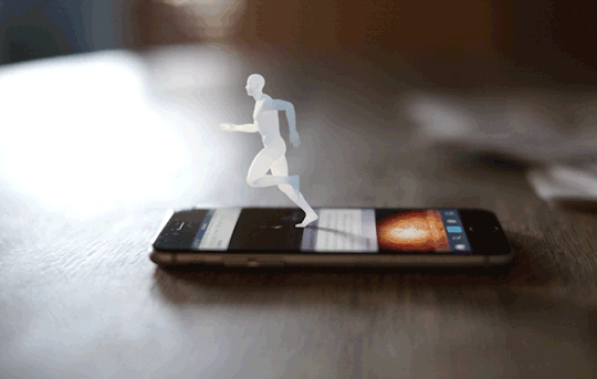 Анимация Мужчина бежит по экрану телефона, гифка Мужчина бежит по экрану телефона