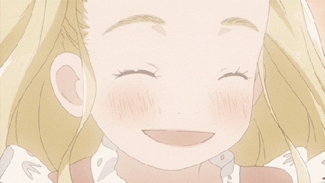 Анимация Хагуми Ханомото / Hagumi Hanamoto из аниме Мед и клевер / Hachimitsu to Clover кружится на фоне бликов