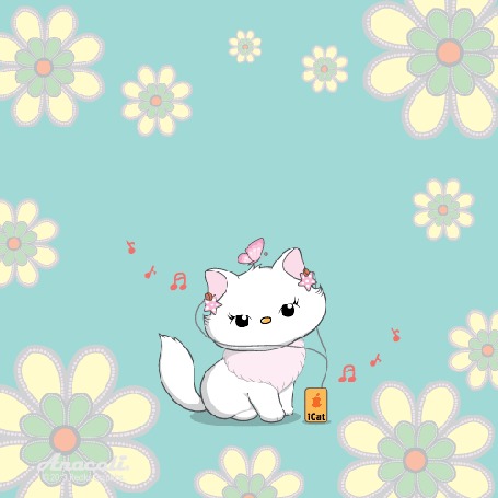 Анимация Белая кошечка слушает музыку с плеера (ICat)