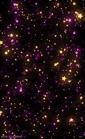 Анимация Переливающиеся желтые звездочки на черном фоне с фиолетовыми краплениями, by Geya Shvecova