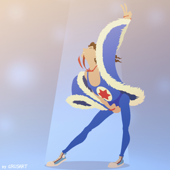 Анимация Парень с длинными волосами в синей одежде и с накидкой танцует, by Grusart, гифка Парень с длинными волосами в синей одежде и с накидкой танцует, by Grusart