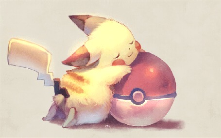 Анимация Pikachu / Пикачу из аниме Pokemon / Покемон спит на покеболе