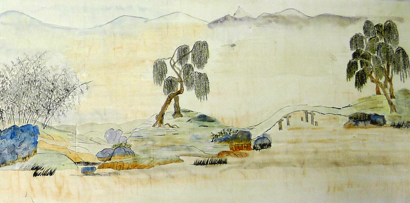 Анимация Акварельные пейзажи горной китайской деревушки, гифка Акварельные пейзажи горной китайской деревушки