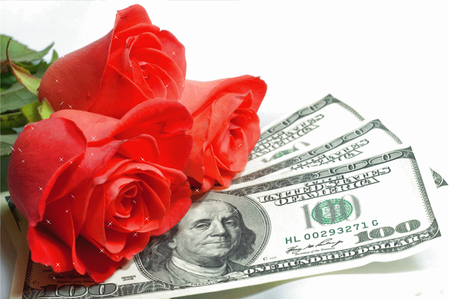 Анимация Три розы и деньги, гифка Три розы и деньги