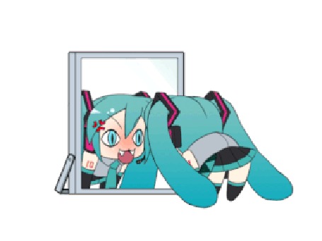 Анимация Chibi Vocaloid Hatsune Miku / чиби Вокалоид Хацунэ Мику кривляется перед зеркалом