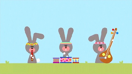 Анимация Музыкальная группа зайчат из мультика Hey Duggee