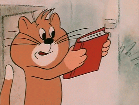 Анимация Котик с книгой из мультика Чертенок с пушистым хвостом, гифка Котик с книгой из мультика Чертенок с пушистым хвостом