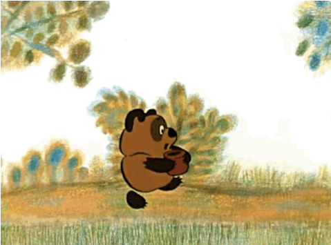 Гиф анимация Винни - Пух идет и несет горшочек меда, страница