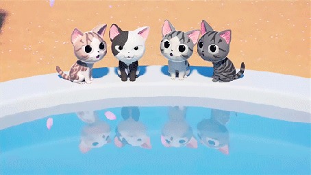 Анимация Котята смотрят на падающие лепестки, аниме Chis Sweet Home / Милый дом Чи