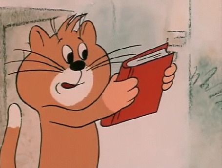 Анимация Котик с книгой из мультика Чертенок с пушистым хвостом