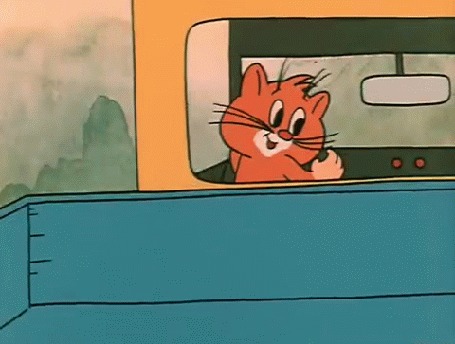 Анимация Котенок едет в авто, мультик Чертенок с пушистым хвостом