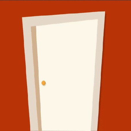 Анимация За закрытой дверью спит черный кот, который открывает глаза и мяучит после открытия двери, by bout. studio