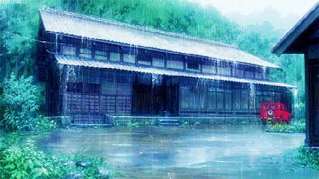 Анимация Авто у дома, идет дождь, кадр Волчьи дети Амэ и Юки / Okami Kodomo no Ame to Yuki / The Wolf Children Ame and Yuki
