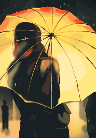 Анимация Девушка идет с зонтиком под дождем, by Zelie Dethorey