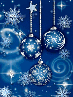 Анимация Новогодние шары переливаются красивым блеском, крутятся снежинки, гифка Новогодние шары переливаются красивым блеском, крутятся снежинки