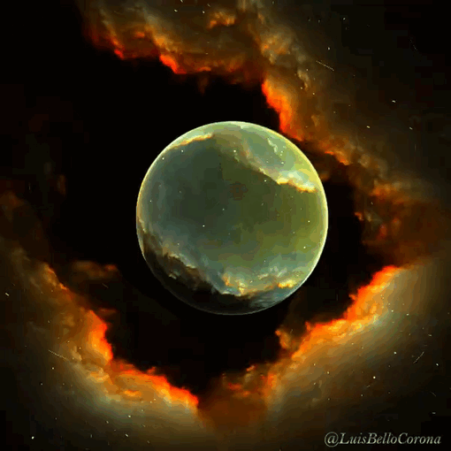 Анимация Космическая крутящаяся субстанция в ночном облачном небе, гифка Космическая крутящаяся субстанция в ночном облачном небе