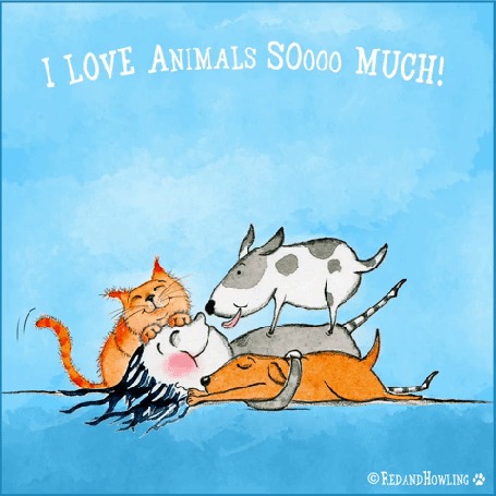 Анимация Лежащую девушку облепили любимые животные, by Red & Howling (I LOVE Animals SOооо MUCH!) / Я так сильно люблю животных!)