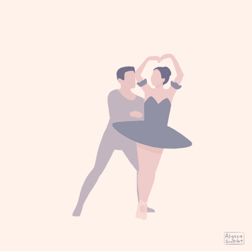 Анимация Балерина кружится в танце и ее подхватывает партнер, art by Alyssa Scott, гифка Балерина кружится в танце и ее подхватывает партнер, art by Alyssa Scott