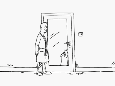 Анимация Кот просится домой, мужчина открывает дверь, но он не заходит, гифка Кот просится домой, мужчина открывает дверь, но он не заходит