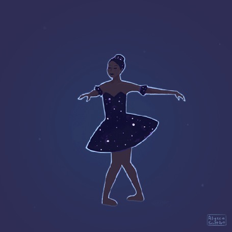 Анимация В костюме балерины отображается ночное звездное небо, art by Alyssa Scott