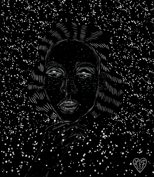 Анимация Женский портрет на фоне звездного неба, by Livia Livia Falcaru, гифка Женский портрет на фоне звездного неба, by Livia Livia Falcaru