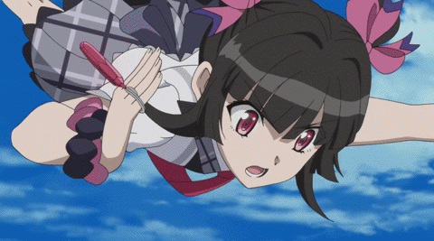 Анимация Ширабэ Цукуеми / Shirabe Tsukuyomi из аниме Песня боевых принцесс / Senki Zesshou Symphogear поет песню летая в небе, гифка Ширабэ Цукуеми / Shirabe Tsukuyomi из аниме Песня боевых принцесс / Senki Zesshou Symphogear поет песню летая в небе