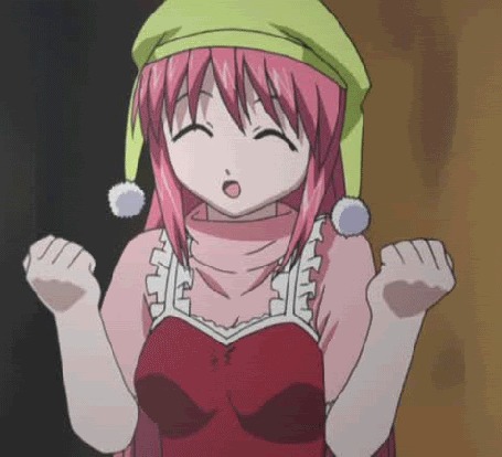 Анимация Люси / Lucy из аниме Эльфийская песня / Elfen lied радостно машет руками