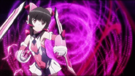 Анимация Ширабэ Цукуеми / Shirabe Tsukuyomi из аниме Песня боевых принцесс / Senki Zesshou Symphogear