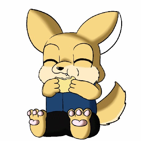 Анимация Лисичка сидя машет хвостом жуя печеньку, by WaffleFox