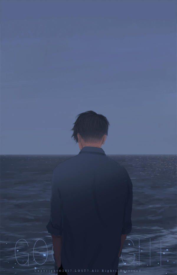 Анимация Парень стоит на фоне моря, good night / спкойной ночи, by lost7, гифка Парень стоит на фоне моря, good night / спкойной ночи, by lost7