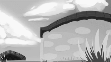 Анимация Трехцветная кошка гоняется за шариком на фоне дома, by drowtales, гифка Трехцветная кошка гоняется за шариком на фоне дома, by drowtales