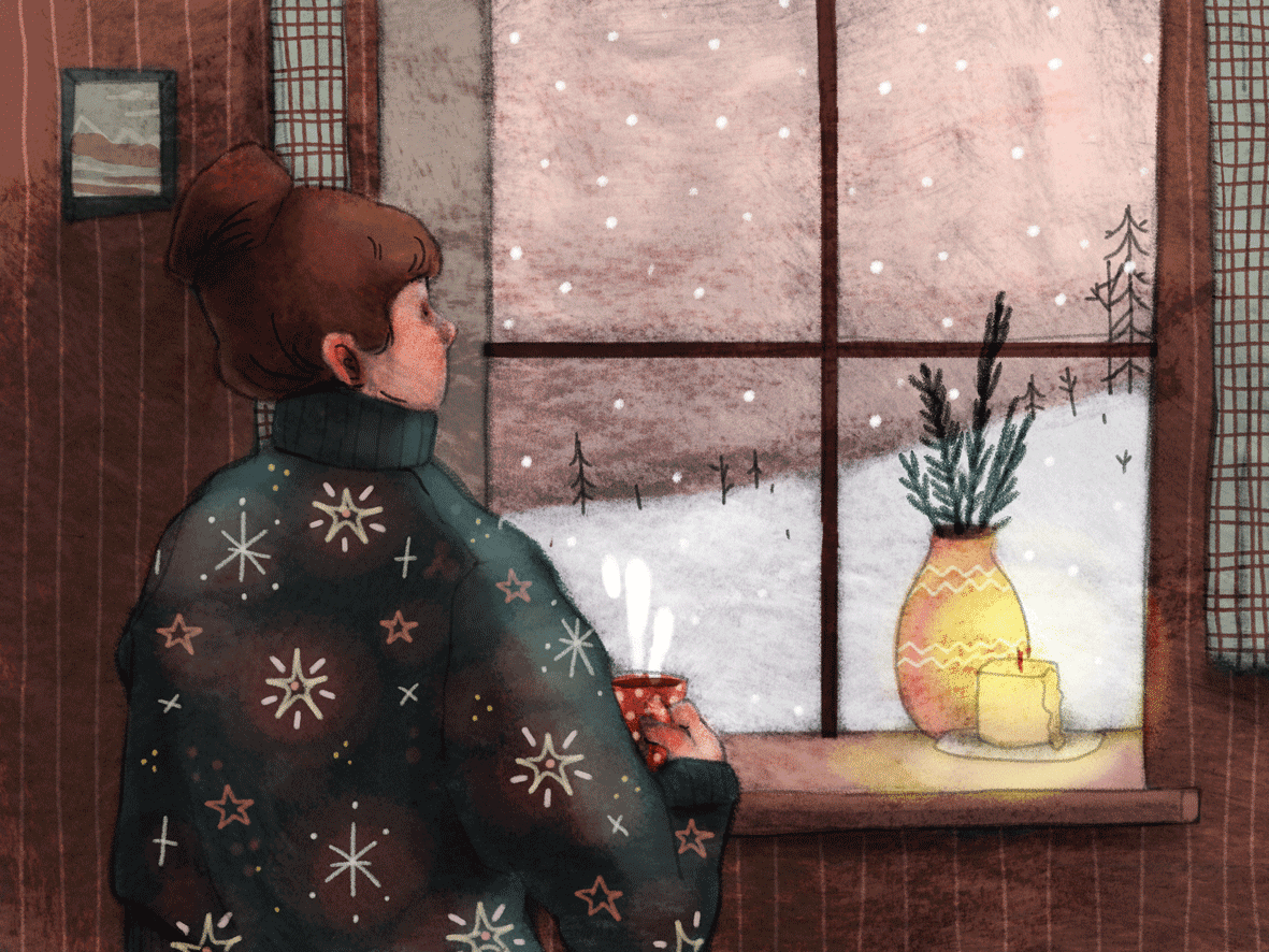 Утро туманно украшена снежинками книги собраны. Уютные иллюстрации. Уютные зимние иллюстрации. Окно зимой. Зимнее окно.