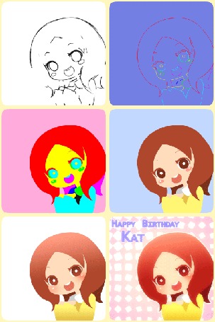Анимация Девушка на разных фонах моргает (Happy Birthday Kat / С Днем Рождения Кэт), by Mikeinel