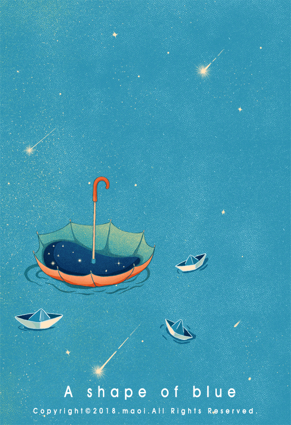 Анимация Зонт и кораблики на воде, (A shape of blue / форма синего), by Maoi, гифка Зонт и кораблики на воде, (A shape of blue / форма синего), by Maoi