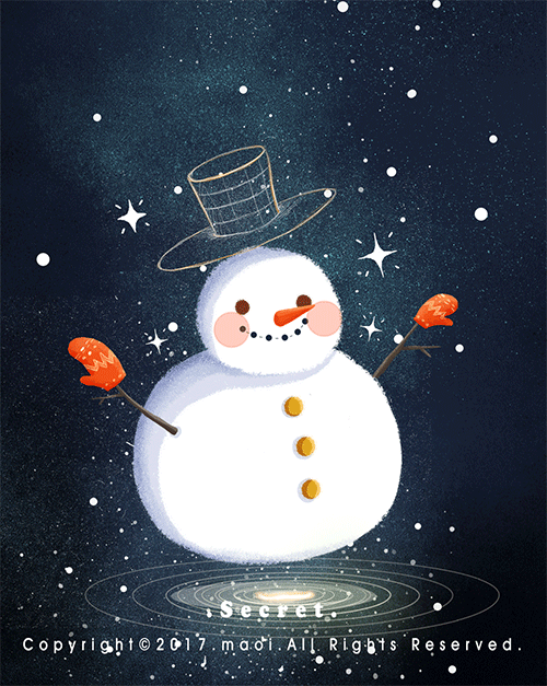 Анимация Снеговик под снегопадом, by Maoi, гифка Снеговик под снегопадом, by Maoi