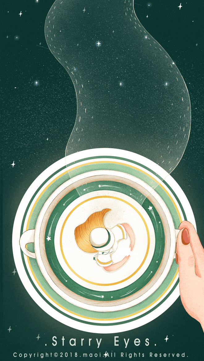 Анимация Девочка танцует в кофейной шашке (Starry Eyes), гифка Девочка танцует в кофейной шашке (Starry Eyes)