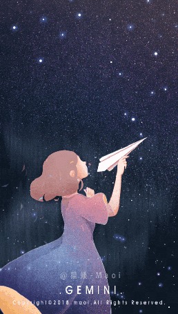Анимация Девочка с самолетиком в руке стоит на фоне ночного неба, by Gemini