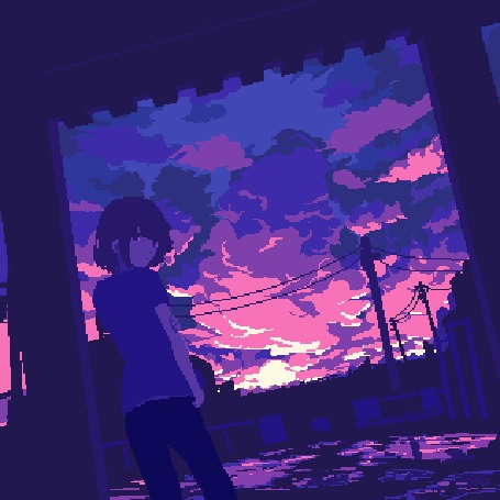 Анимация Девушка стоит на фоне облачного неба, by ozumikan