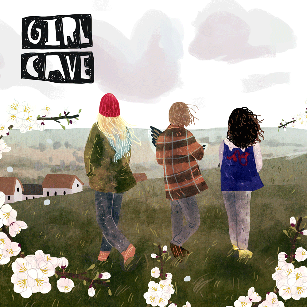 Анимация Девушки смотрят на облака (Girl cave), by Lara Paulussen, гифка Девушки смотрят на облака (Girl cave), by Lara Paulussen