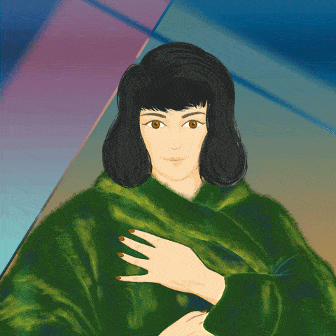 Анимация Девушка прячет котенка за пазухой, by Sharon-liu, гифка Девушка прячет котенка за пазухой, by Sharon-liu