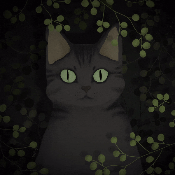 Анимация Серый кот среди листвы, by b i f n g, гифка Серый кот среди листвы, by b i f n g