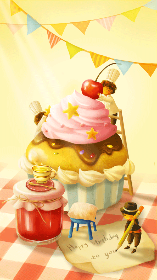 Анимация Маленькие поварята готовят десерт (Happy berthday to you), гифка Маленькие поварята готовят десерт (Happy berthday to you)