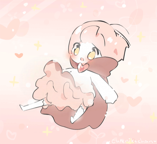 Анимация Падающий розоволосый чибик среди сердечек, by CuteNikeChan, гифка Падающий розоволосый чибик среди сердечек, by CuteNikeChan