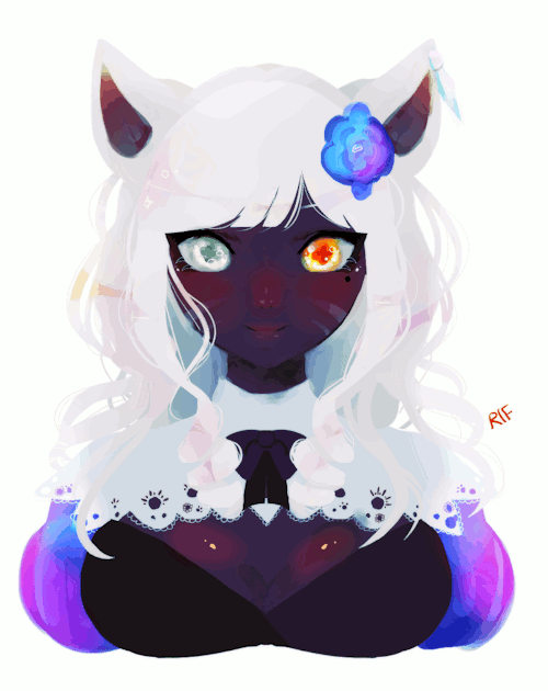 Анимация Девушка с ушками и разноцветными глазами, by rifqaart, гифка Девушка с ушками и разноцветными глазами, by rifqaart