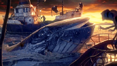 Анимация Кит опускается под воду