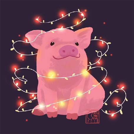 Анимация Поросенок в гирлянде, by beansareevil