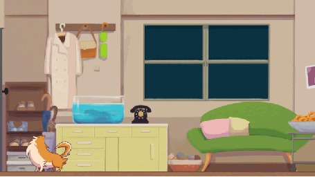 Анимация Собака бегает по комнате и бьется об дверь, by yugi086